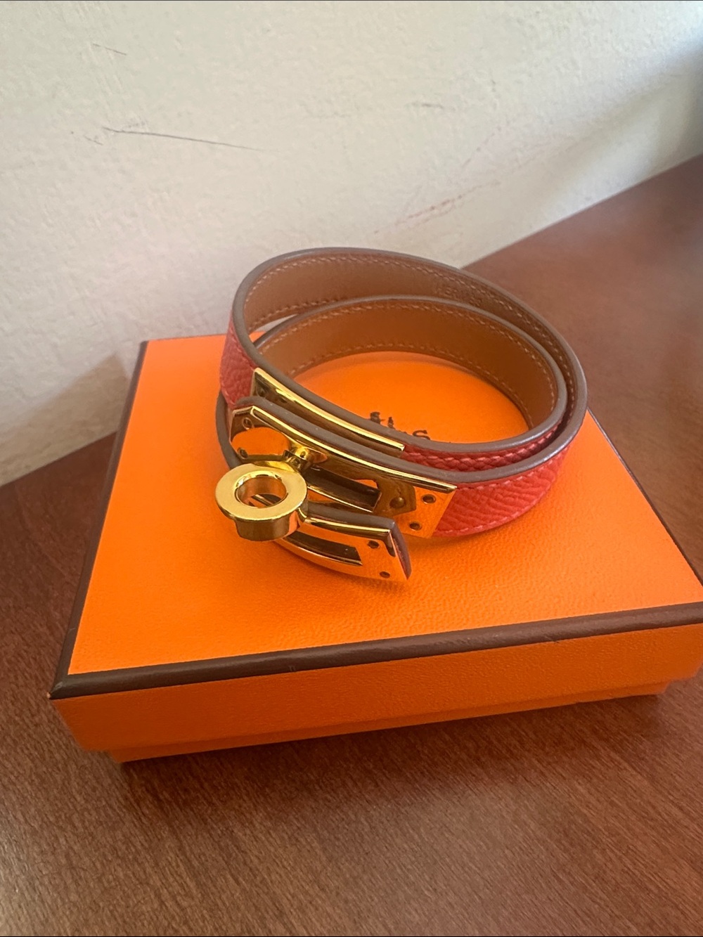 Hermes Pink and Tan Double Tour Bracelet with Gold Hardware